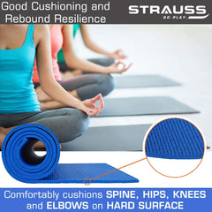STRAUSS Yoga Mat with Carry Bag | Non-Slip Exercise Mat for Home & Gym| Lightweight & Durable Workout Mat | Ideal for Yoga, Pilates, Fitness | Ideal for Men & Women,6mm,(Blue)