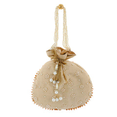 Kuber Industries Ethnic Clutch Silk Potli Batwa Pouch Bag with Beadwork Gift For Women (Gold) - CTKTC23090