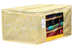 Kuber Industries Metalic Printed 4 Piece Non Woven Saree Cover and 4 Pieces Underbed Storage Bag, Storage Organiser, Blanket Cover, Green & Gold & Red & Pink Purple -CTKTC042448