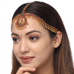 Yellow Chimes Head Chain For Women Gold Toned Bridal layered Beaded Traditional Mathapatti For Women and Girls (Gold 5)