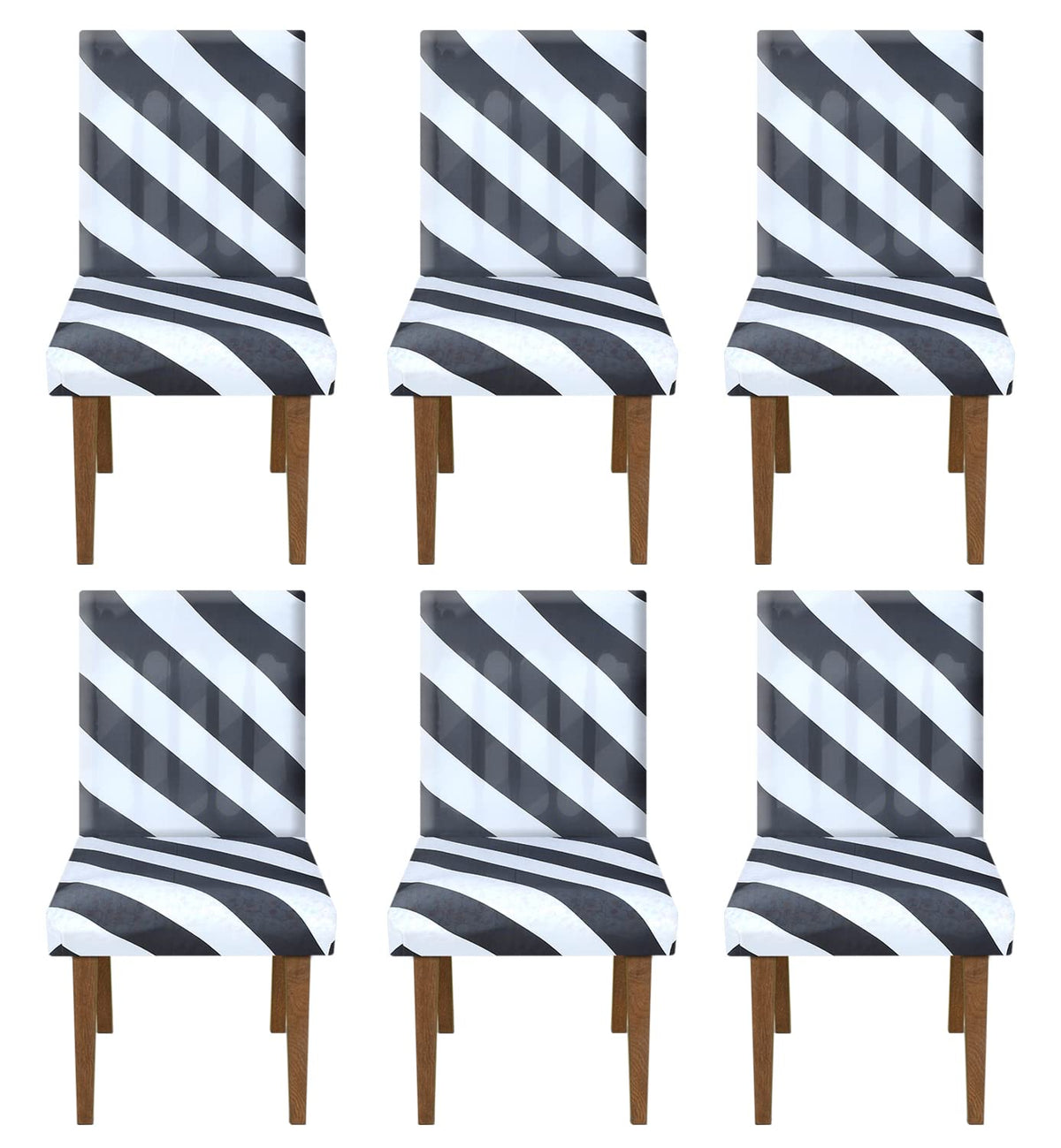 Heart Home Strip Printed Elastic Stretchable Polyster Chair Cover for Home, Office, Hotels, Wedding Banquet- Pack of 6 (Black & White)-50HH0941