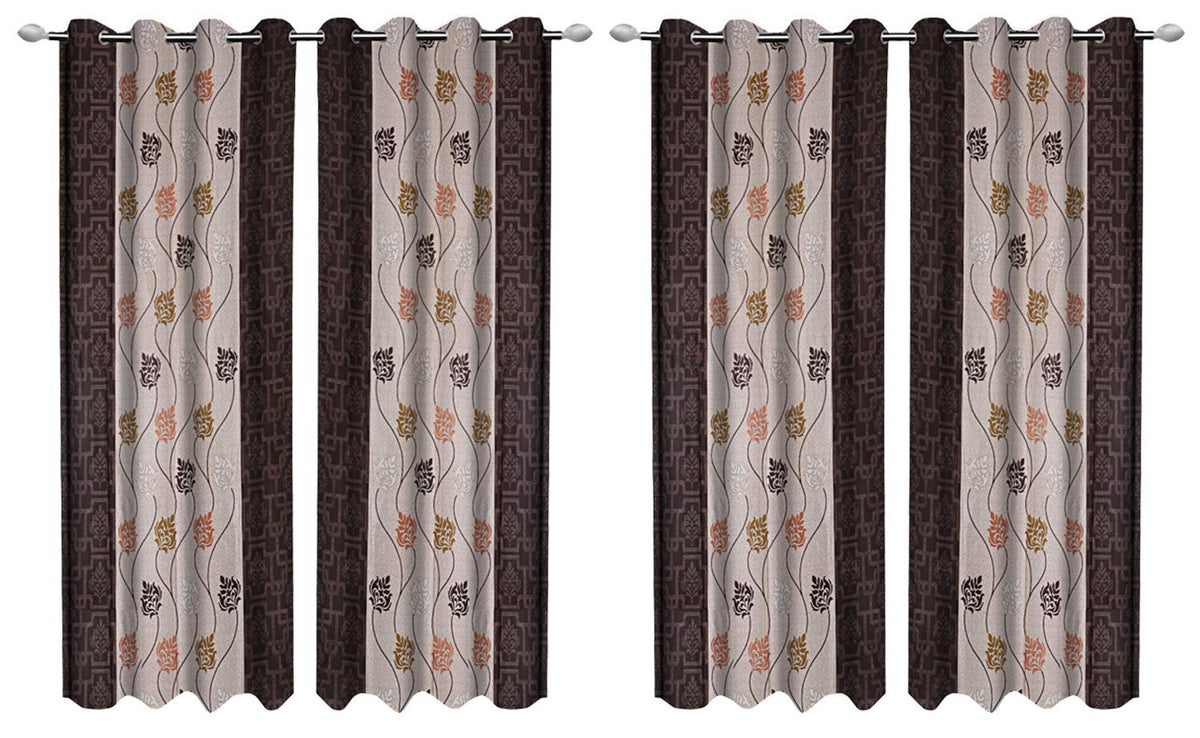 Kuber Industries Floral Design 6 Pieces Polyester Eyelet Door Curtain 7 Feet (Coffee)-CTKTC14304