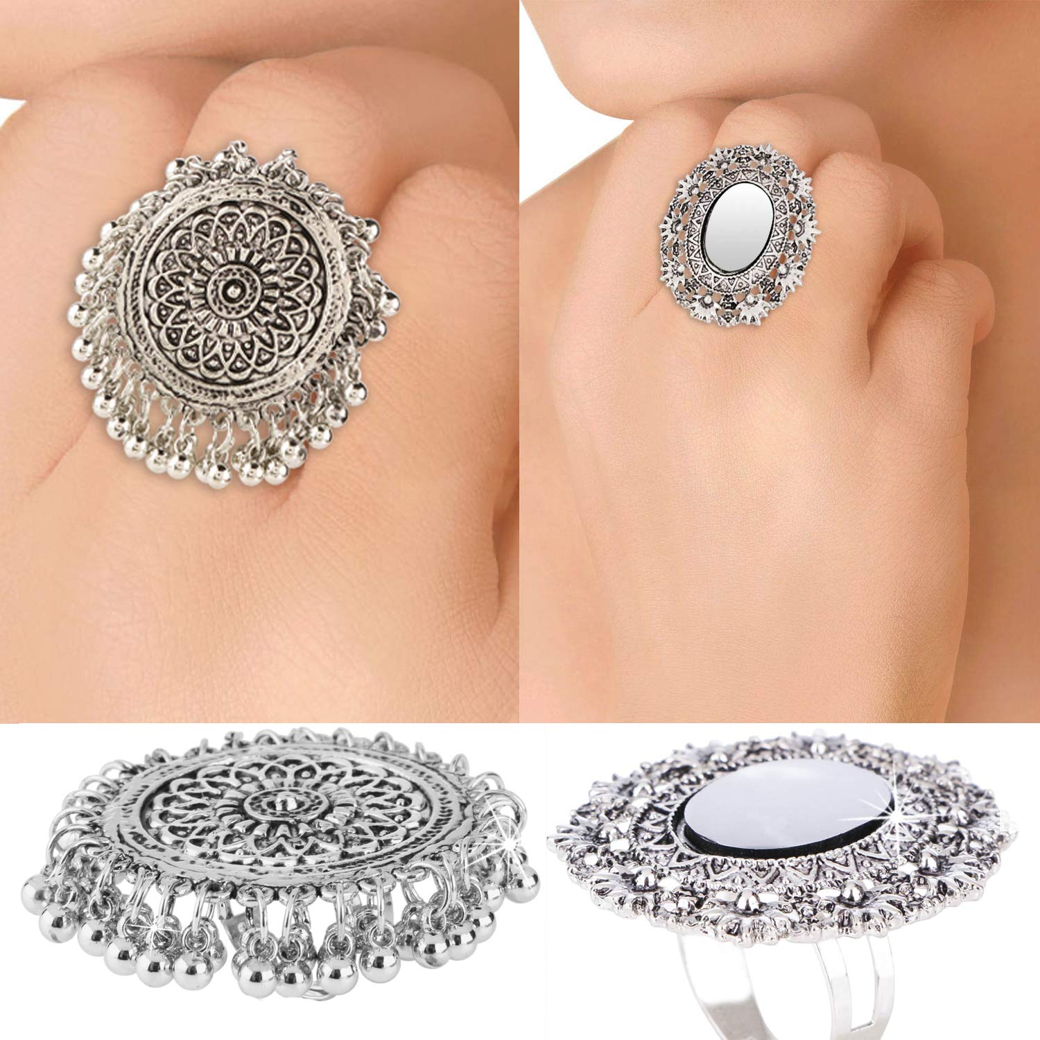 Yellow Chimes Oxidised Rings for Women 3 PCS Combo Ring Set Artistic Crafted Oxidised Silver Rings for Women and Girls.