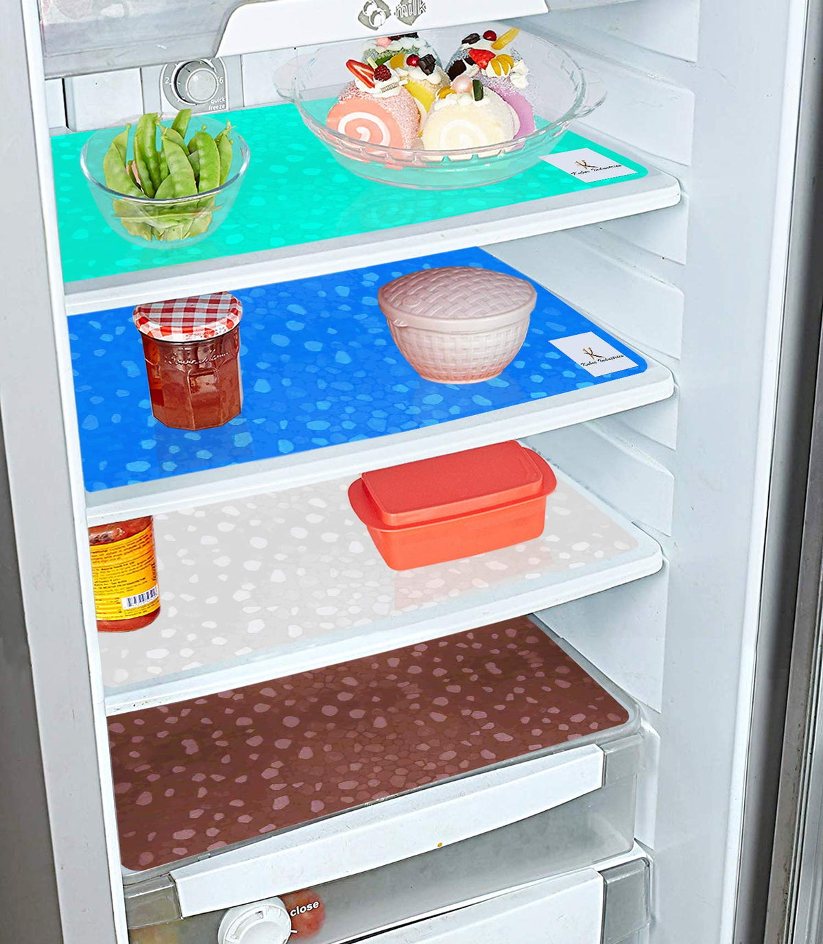 Kuber Industries Diamond Design 4 Pieces PVC Refrigerator/Fridge Multipurpose Drawer Mat Set(Brown, Blue, Green & White)-CTKTC32414, Standard