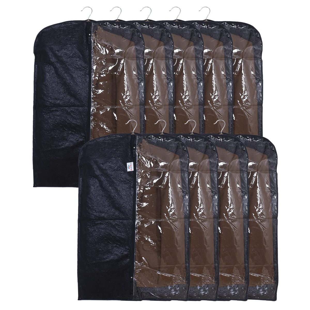 Heart Home Embossed Coat Cover|Non Woven Foldable Hanging Blazer Cover|Half Transparent Wardrobe Organizer, Pack of 9 (Black)