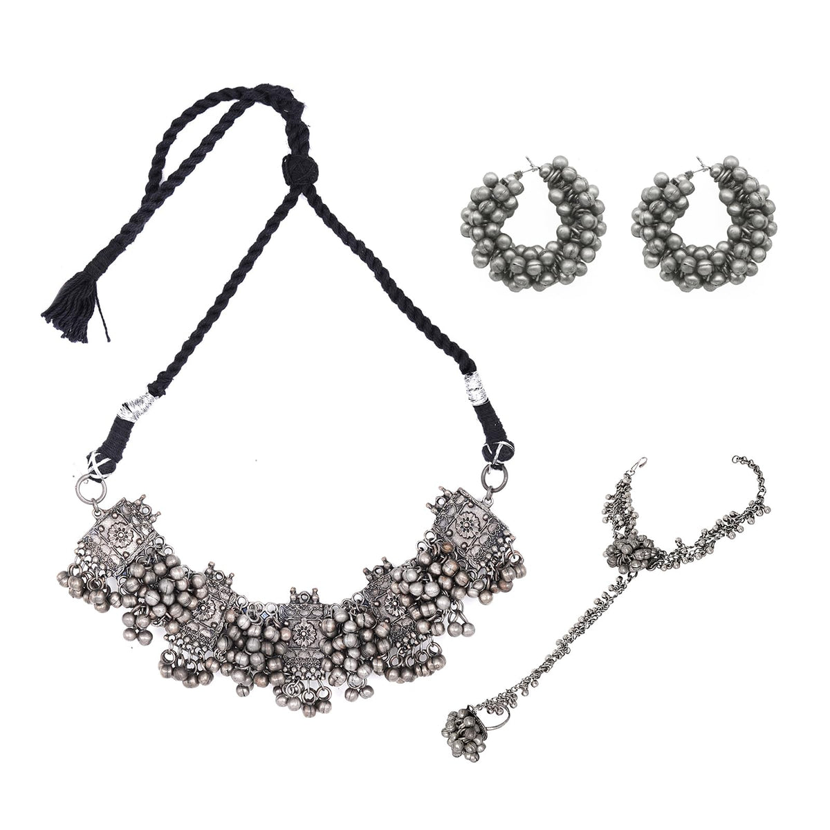 TEEJH Divija Silver Oxidised Jewelry Set