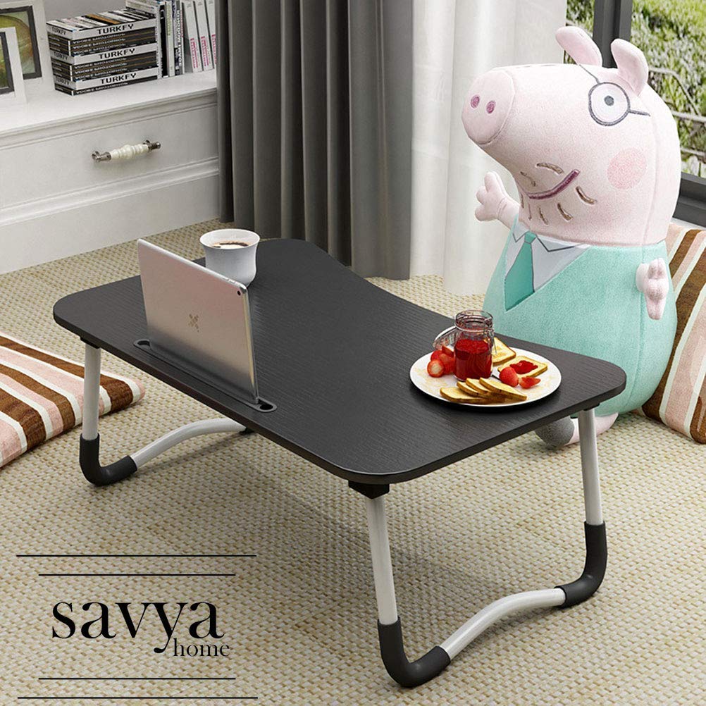 Savya home­® Multi-Purpose New Laptop Table/Bed Table/Wooden Foldable Bed Table/LAPDESK/Study Table/Portable Table (Black Silver)