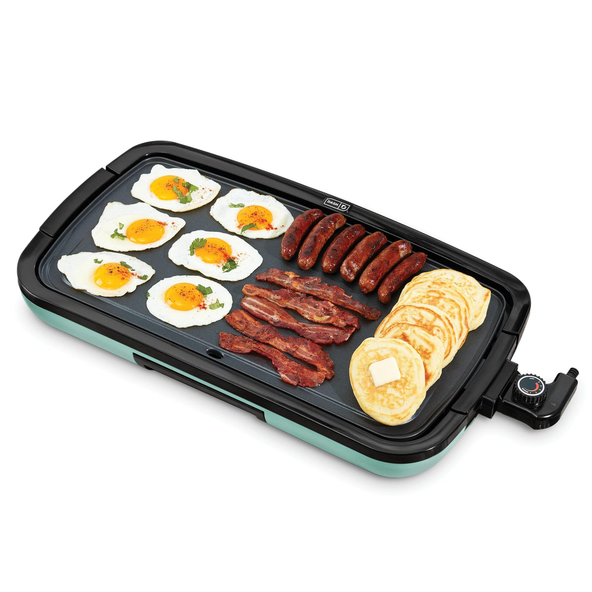 Dash Non-Stick Electric Pan (Aqua) with Temp Control | No. 1 in the US | Can be used as Dosa Tawa, Grill Pan, Uttapam/Pancake Pan|Inc Drip Tray & Recipe Book | with 1 Yr Warranty | 20x10.5"