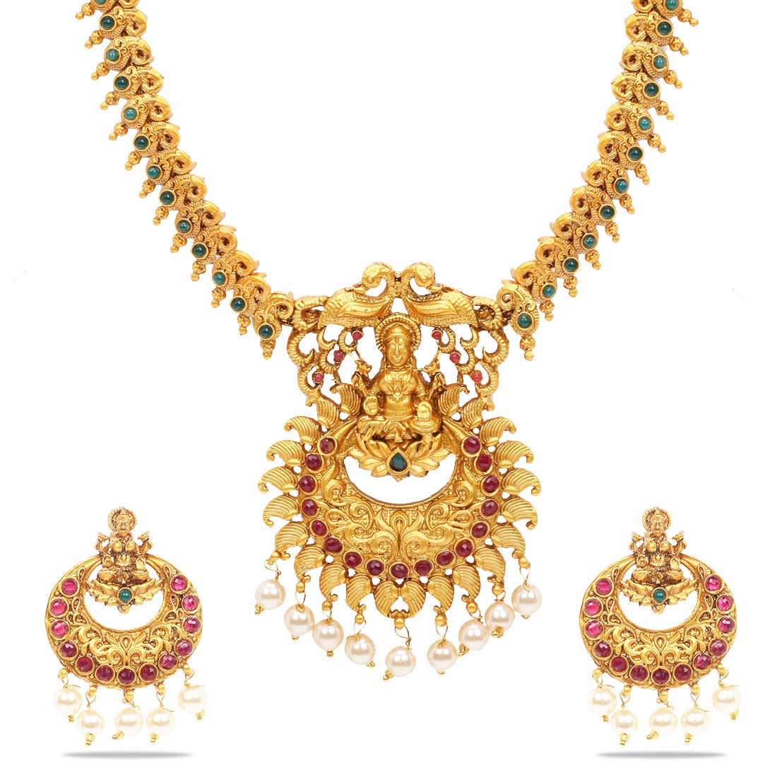 Yellow Chimes Traditional Jewellery Set for Women Ethnic Temple Jewellery Set Gold Plated Jewelry Set Traditional Long Haram Necklace Set for Women and Girls (Design-10)