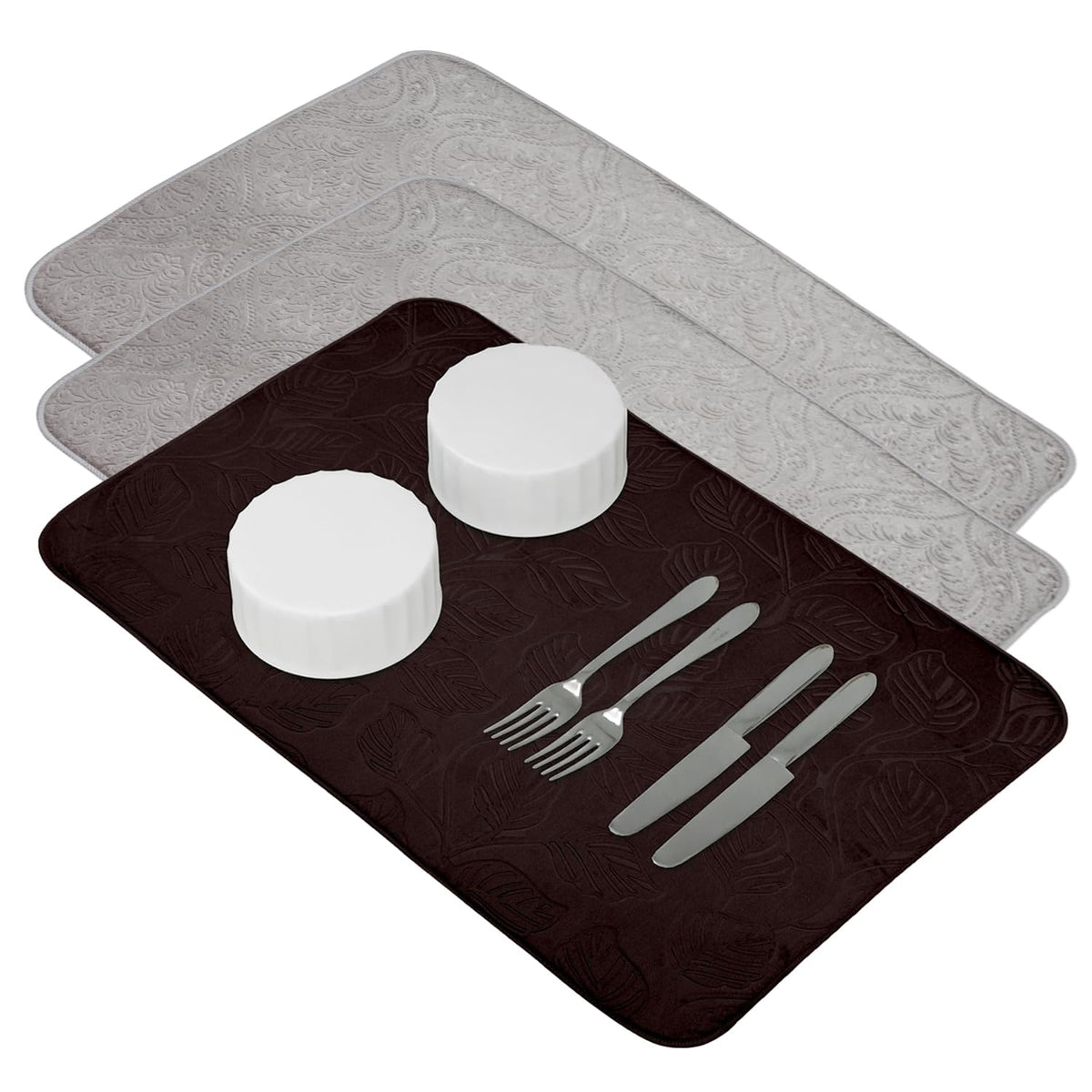 Heart Home Dish Dry Mat | Microfiber Self Drying Mat | Kitchen Drying Mat | Water Absorbent Kitchen Mat | Embossed Dish Dry Mat | 50x70 | Pack of 3 | Multicolor