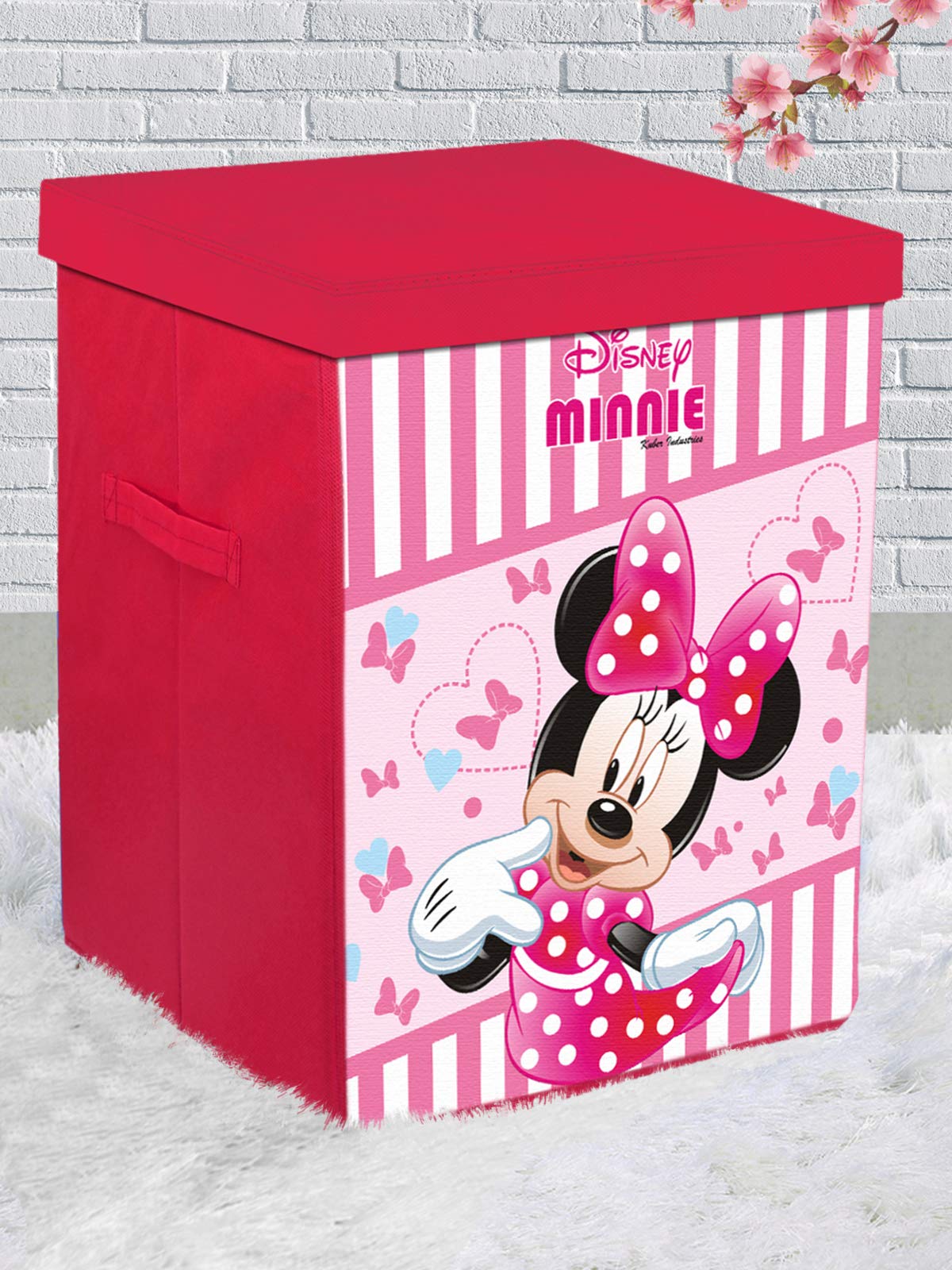 Kuber Industries Disney Minnie Print Non Woven Fabric Foldable Laundry Basket, Toy Storage Basket, Cloth Storage Basket with Lid & Handles (Pink) (KUBMART010402)