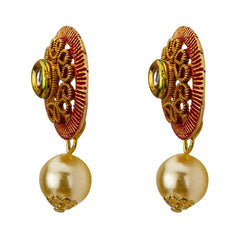 Yellow Chimes Latest Modern Pearl Kundan Traditional Adorable Necklace With Stud Drop Earrings For Women (Red)