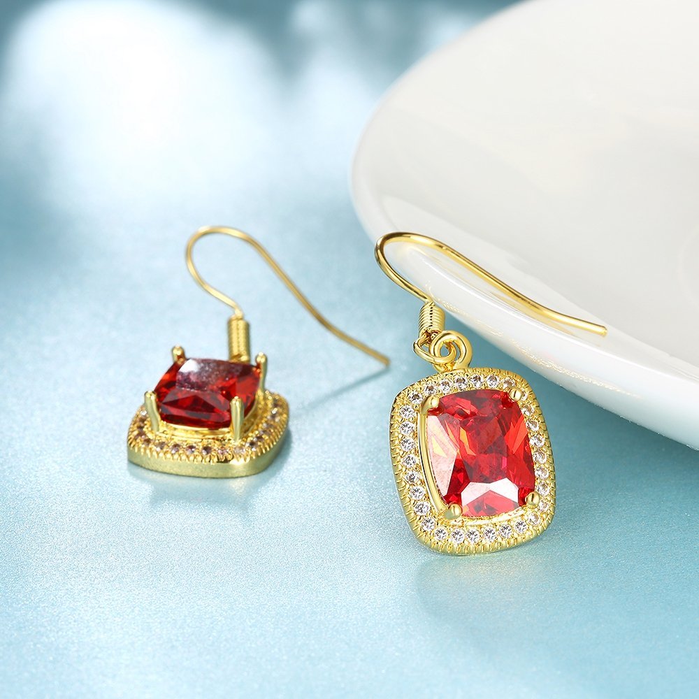 YELLOW CHIMES High Grade Austrian Red Crystal Gold Plated Designer Earrings for Girls and Women