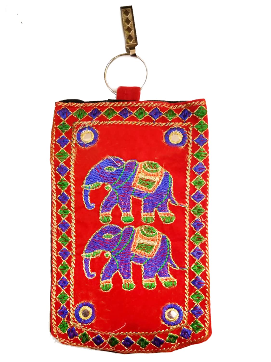 Kuber Industries Embroided Velvet Mobile Cover With Sari Hook, Multi-Color, Standard (Bg75)