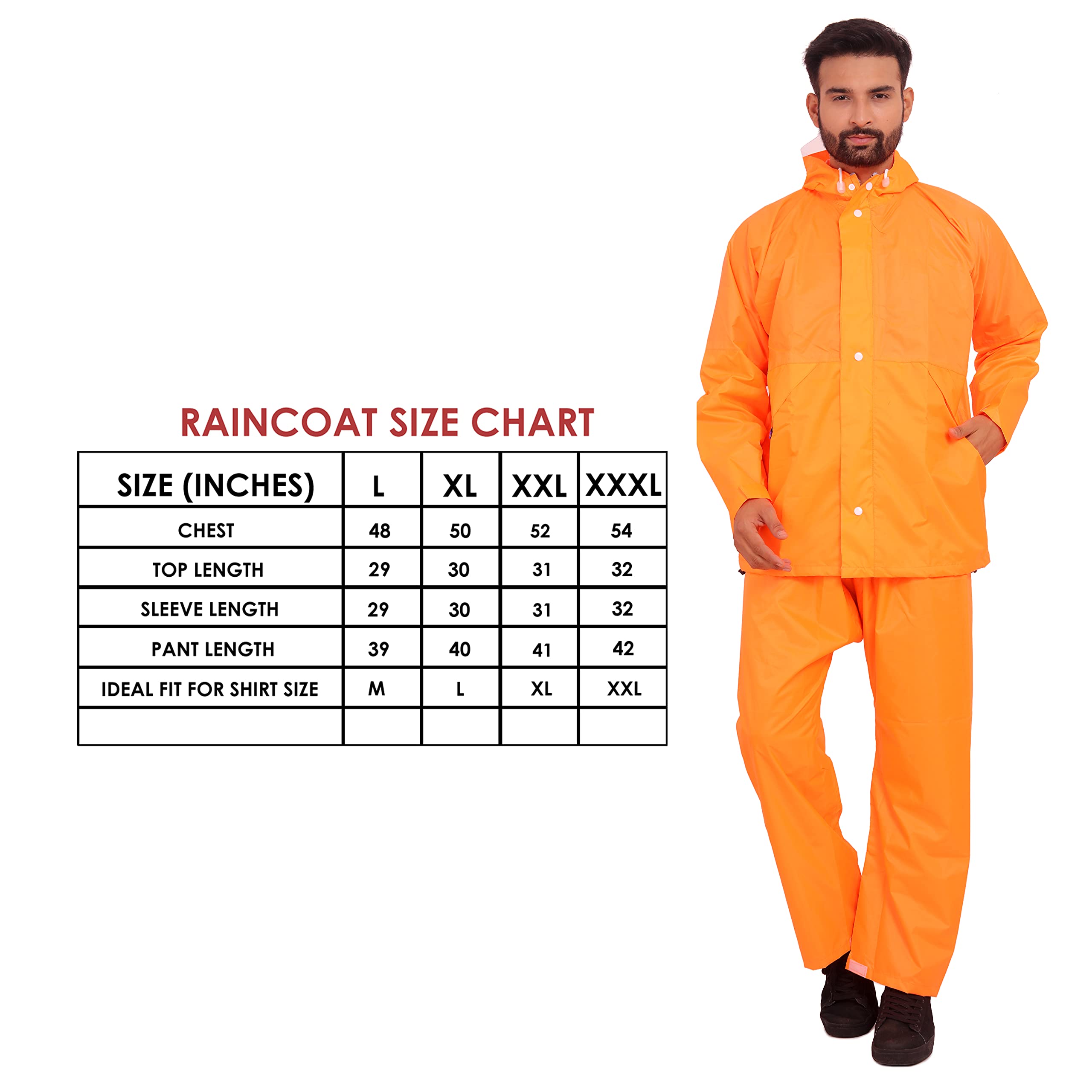 THE CLOWNFISH Rain Coat for Men Waterproof for Bike Raincoat for Men with Hood. Set of Top and Bottom. Classic Series (Orange, XXX-Large)