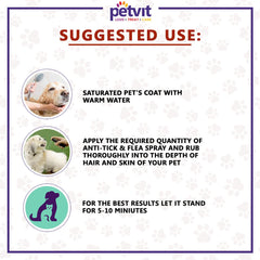 Petvit Tick Repellent Oil Spray with Coconut Oil, Tea Tree Oil, Eucalyptus Oil, Oatmeal & Lemon Grass Oil | for All Breed Dog & Cat –100 ml