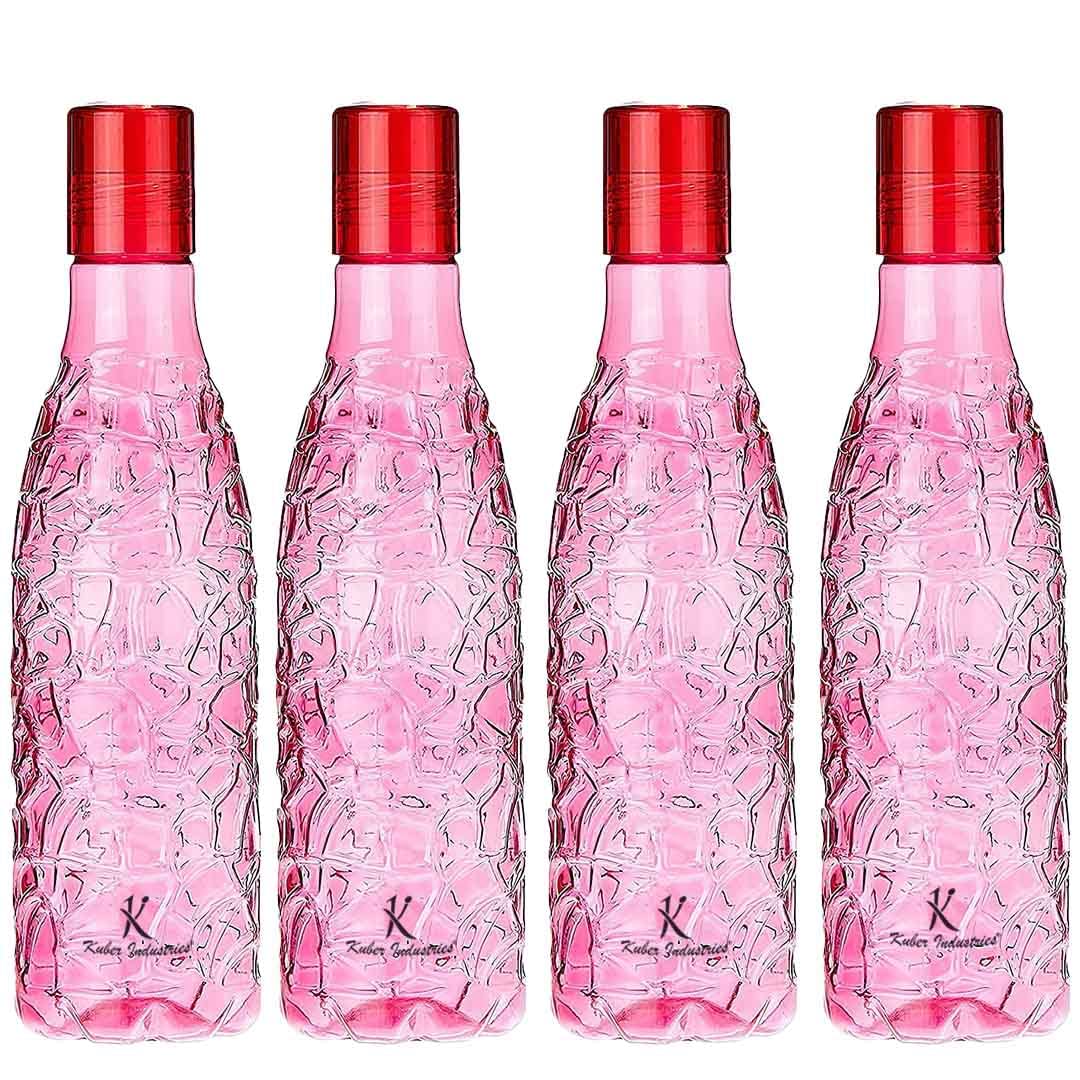 Urbane Home BPA-Free Plastic Water Bottle | Leak Proof, Firm Grip, 100% Food Grade Plastic Bottles | For Home, Office, School & Gym | Unbreakable, Freezer Proof, Fridge Water Bottle | Pack of 4|Pink