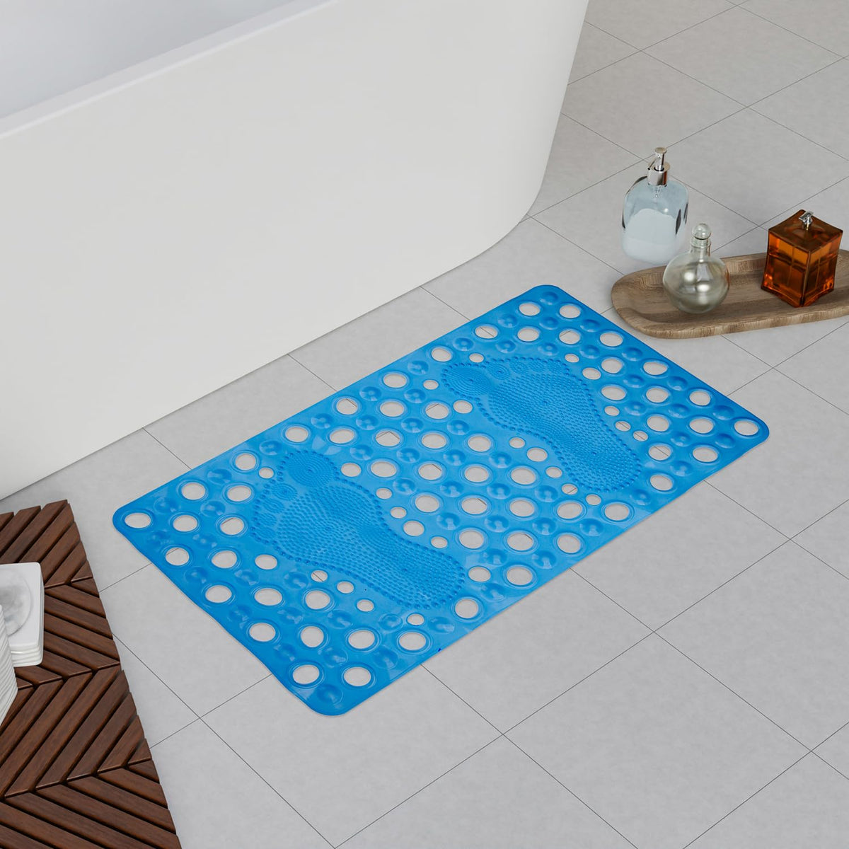 Heart Home Bath Mat | PVC Bathroom Mat | Shower Bath Mat | Hole Bath Tub Mat | Foot Massager Mat | Anti-Skid Shower Mat with Drain Holes | Blue