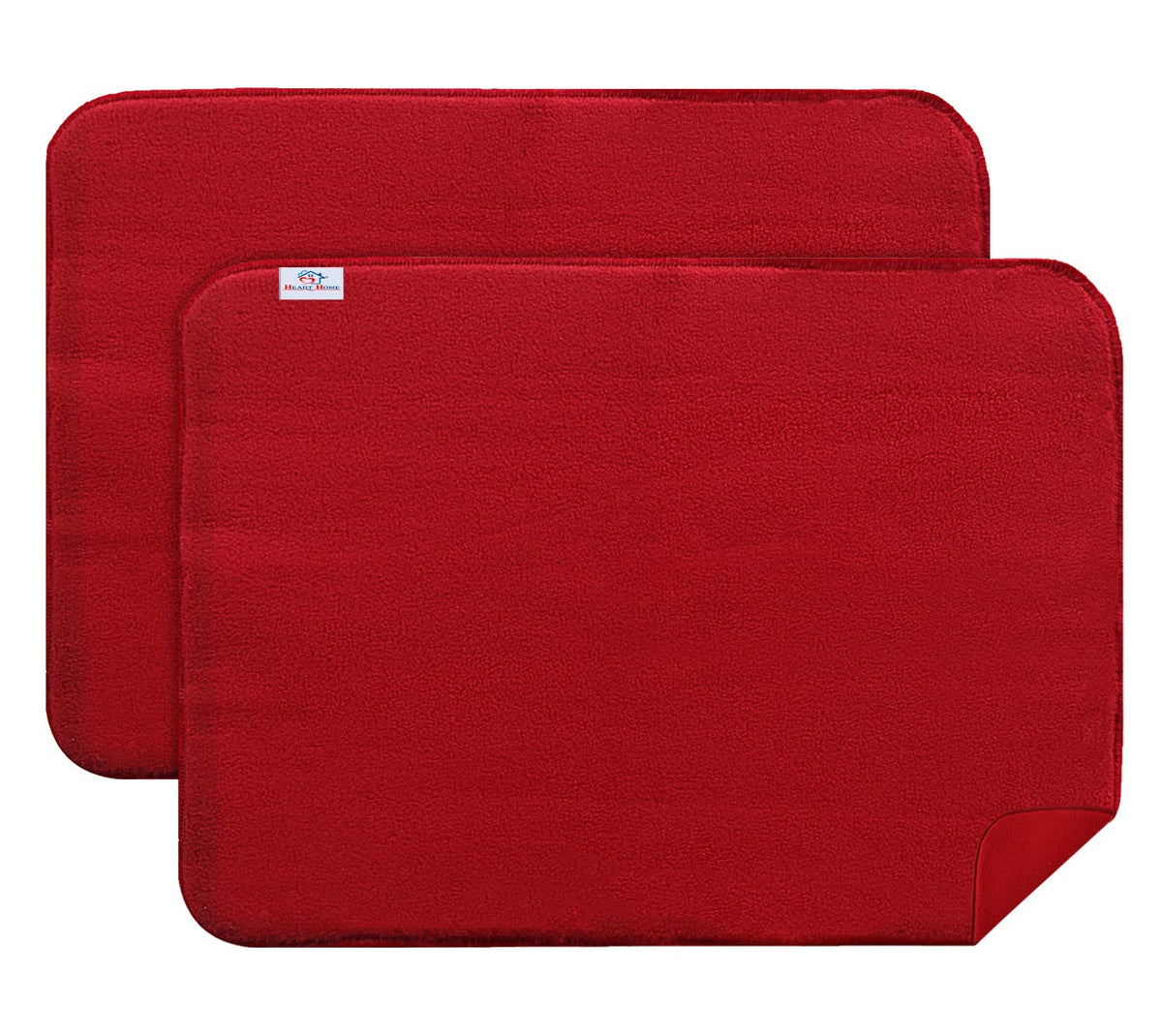 Heart Home Microfiber Reversible Dish Drying Mat with Absorbent Parity for Kitchen 27"x 19",Pack of 2 (Red)