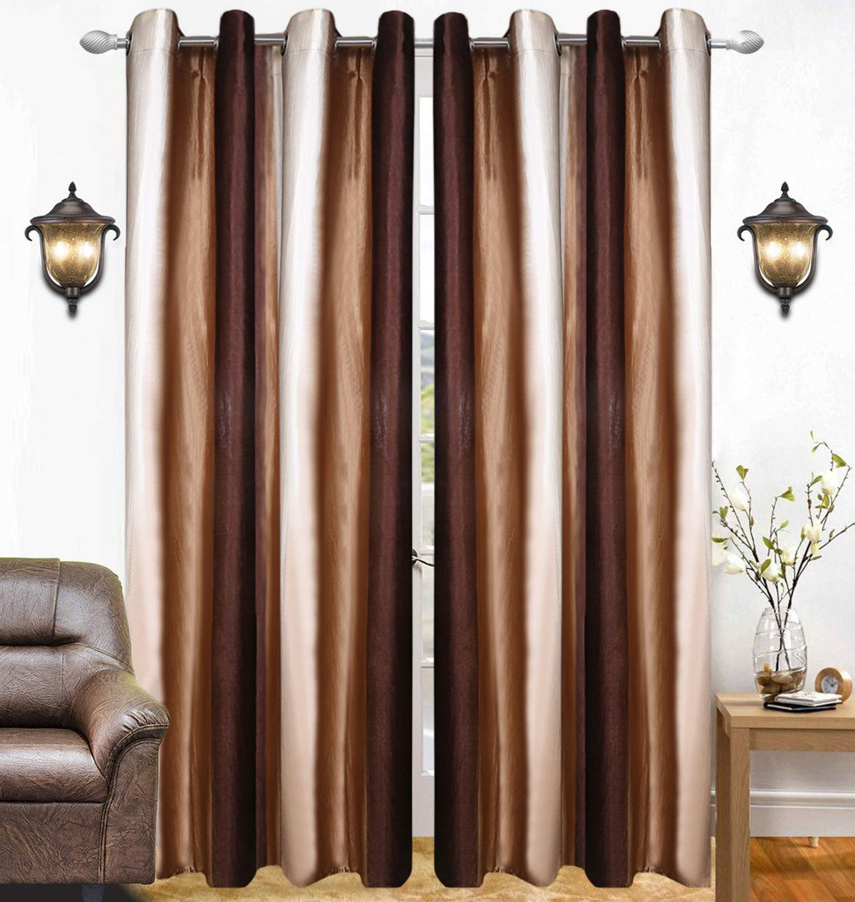 Kuber Industries Polyester 2 Pieces 7 Feet Eyelet Door Curtain (Brown) -CTKTC12933