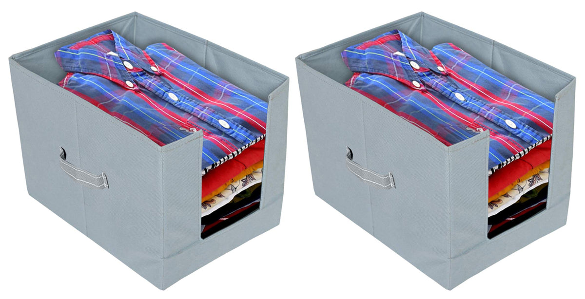 Kuber Industries 2 Pieces Non Woven Shirt Stacker/Shirt Organizer Wardrobe Organizer (Grey)-KUBMART2869