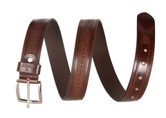 THE CLOWNFISH Men's Genuine Leather Belt with Textured/Embossed Design-Cocoa Brown (Size-32 inches)