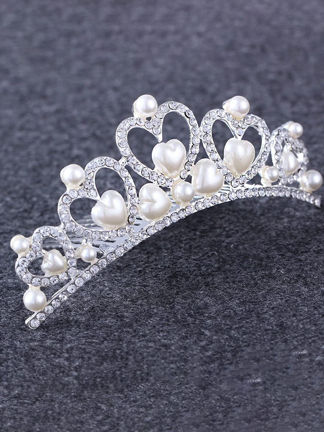 Melbees by Yellow Chimes Head Band For Women Silver Non Precious Metal Pearls in a Heart Princess Tiara Hair Comb for Women and Girls