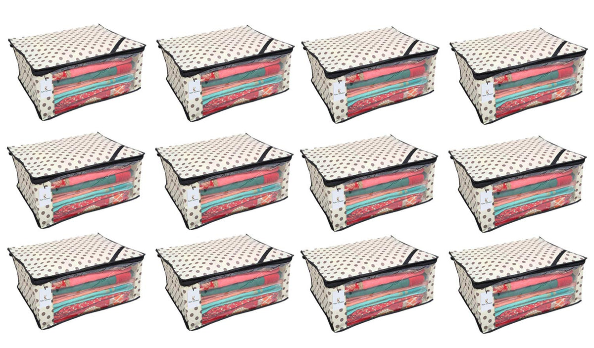 Kuber Industries 12 Piece Non Woven Saree Cover Set, Ivory (NONWOVENNWSC13)