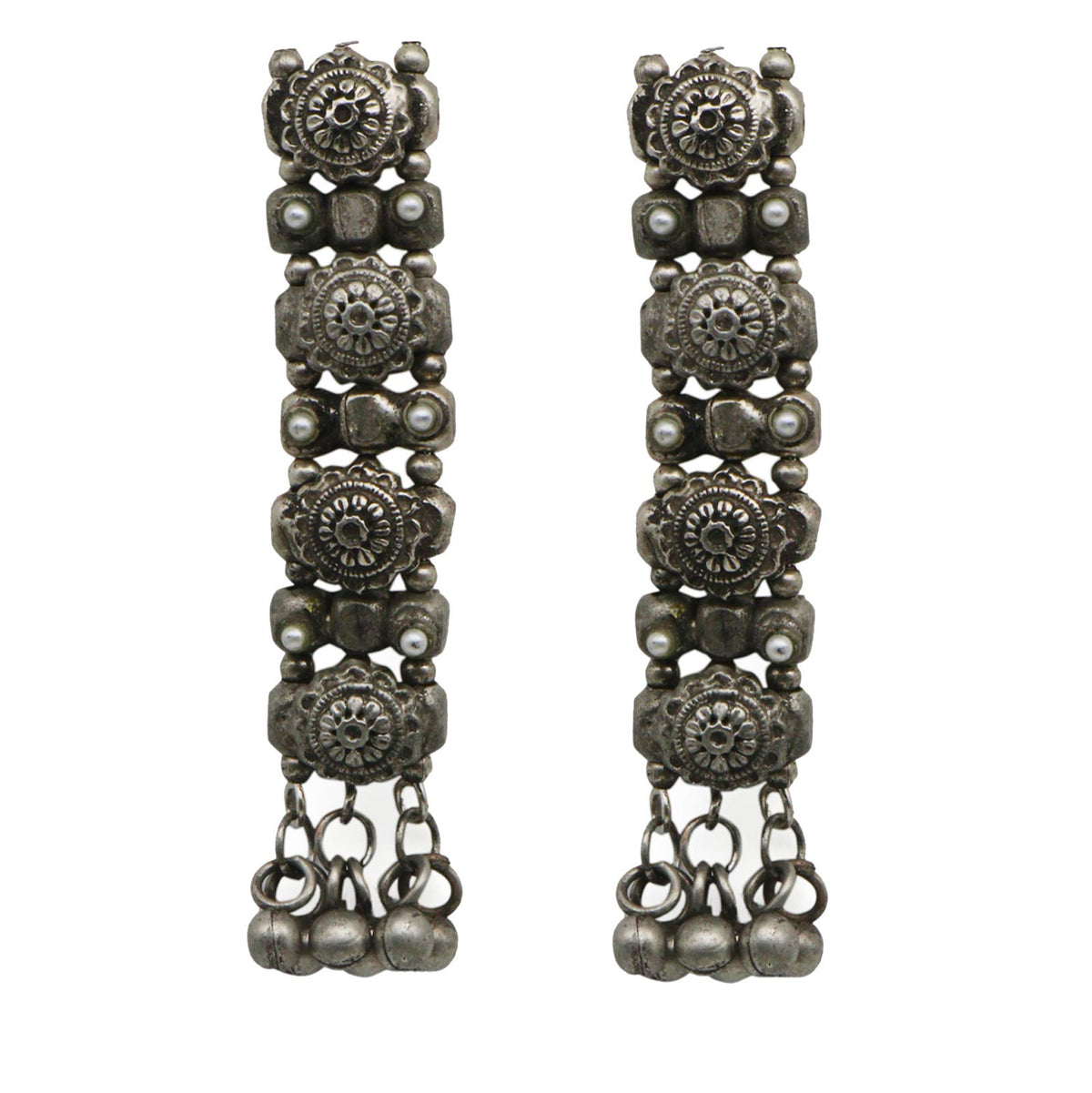 Teejh Manu Circular Ghungroo Silver Oxidised Earrings For Women