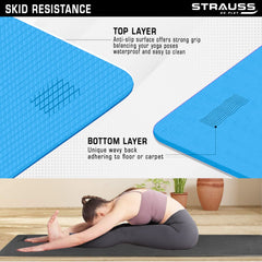 STRAUSS EVA Yoga Mat with Carry Bag | Non-Slip Exercise Mat for Home & Gym | Eco-Friendly, Lightweight & Durable Workout Mat | Ideal for Yoga, Pilates, Fitness | Ideal for Men & Women,4mm,(Sky Blue)
