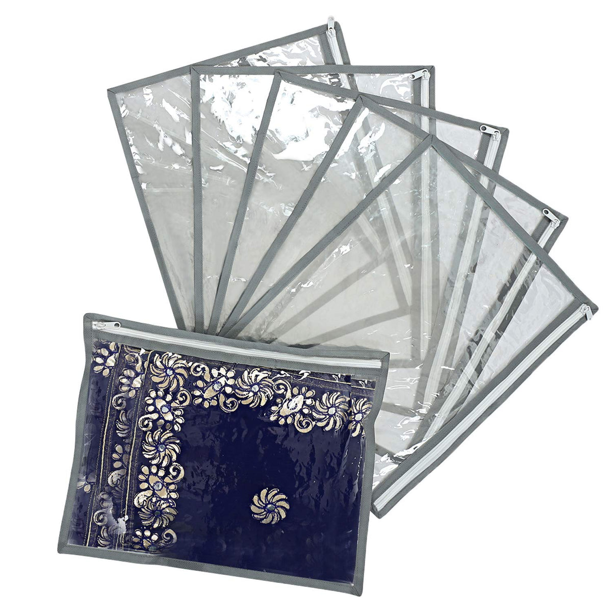 Kuber Industries PVC 6 Pieces Single Packing Saree Cover (Grey),CTKTLUG56