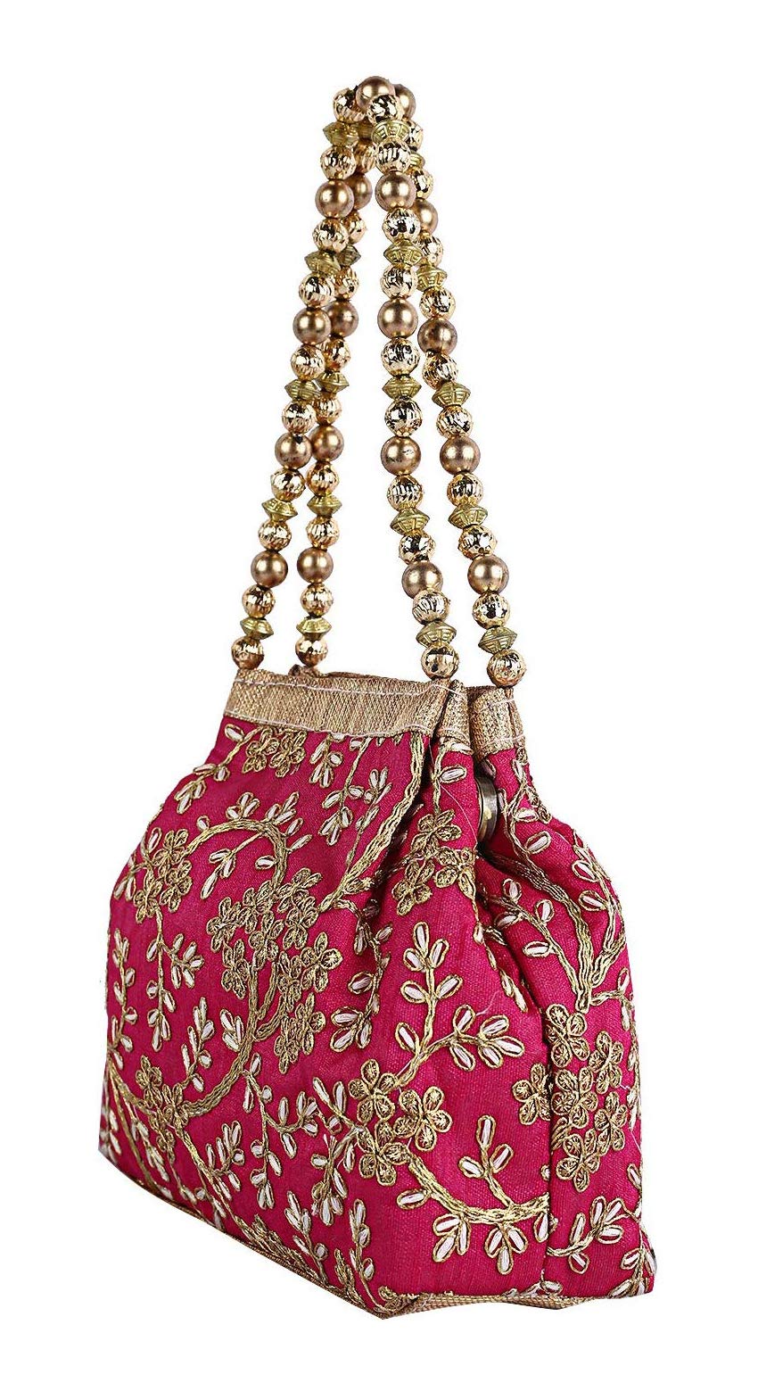 Kuber Industries Women Polyester Embroidered Woman Potli Bag, Pink-Ctktc31391