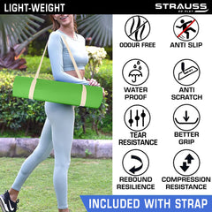 STRAUSS EVA Yoga Mat with Carry Strap | Non-Slip Exercise Mat for Home & Gym | Eco-Friendly, Lightweight & Durable Workout Mat | Ideal for Yoga, Pilates, Fitness | Ideal for Men & Women,8mm,(Green)
