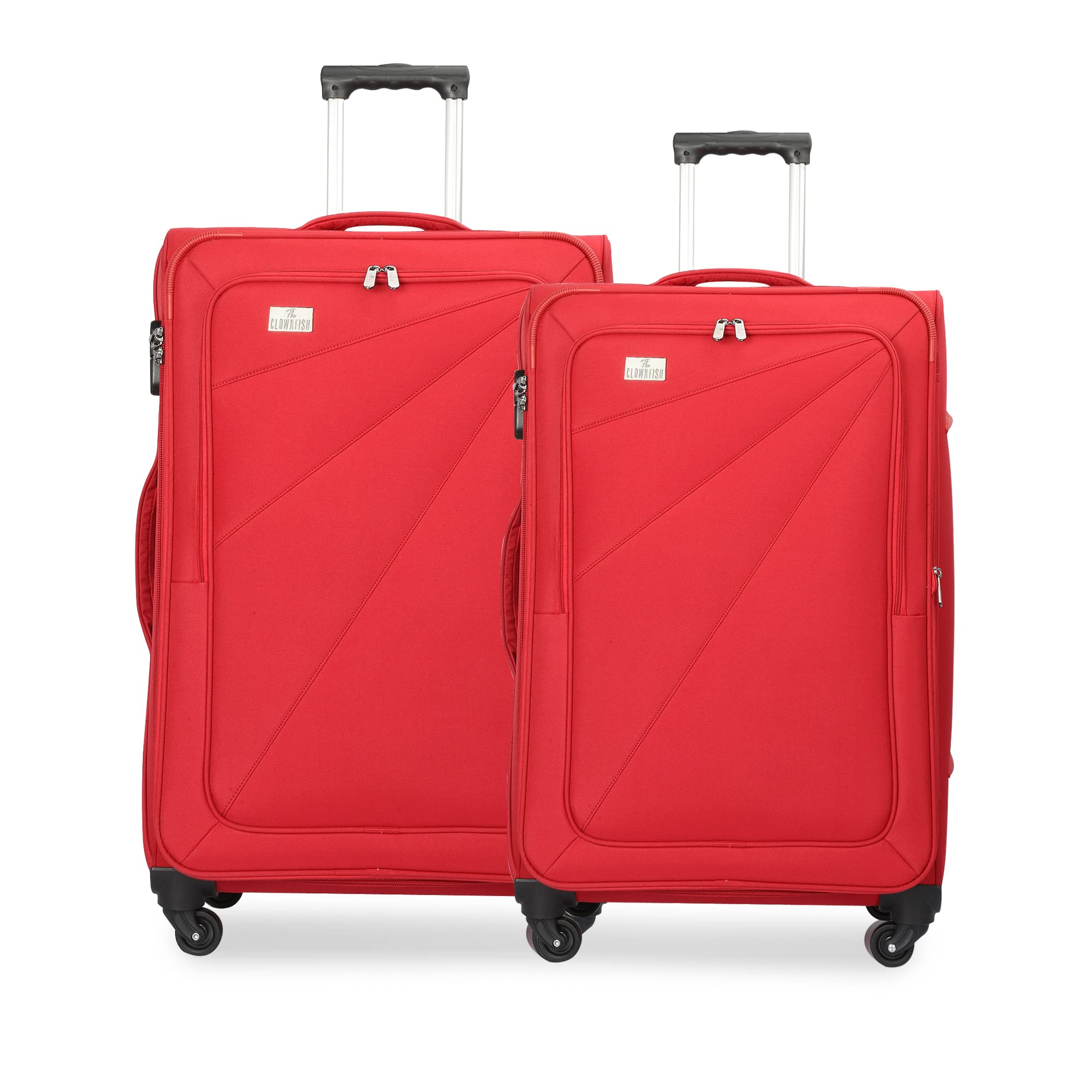 The Clownfish Combo of 2 Farren Series Luggage Polyester Softcase Suitcases Varied Sizes Four Wheel Trolley Bags - Red (68 cm, 56 cm)