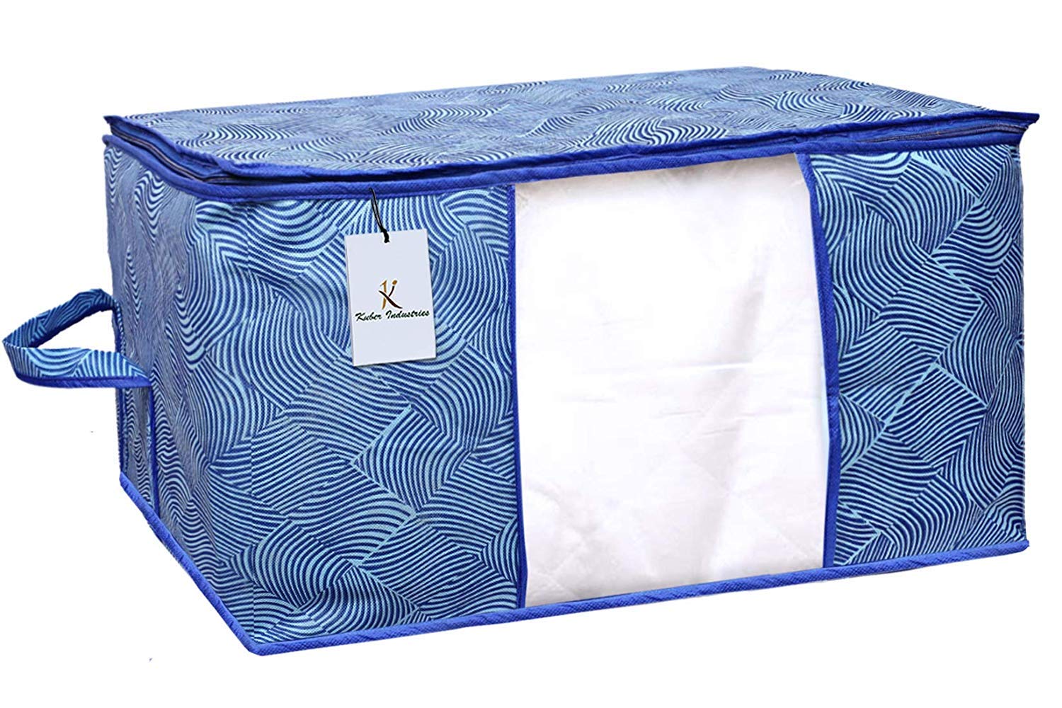 Kuber Industries Rectangular Laheriya Design Non Woven Underbed Blanket Cover with Transparent Window Storage Organizer Bag (Extra Large, Blue, CTKTC034507) - 2 Pieces