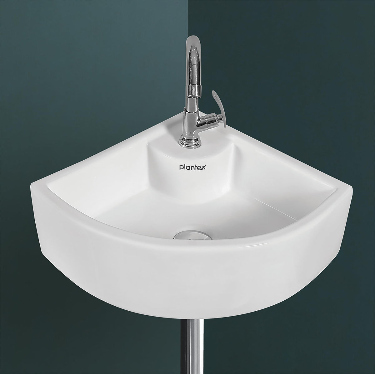 Plantex Ceramic Corner Basin/Wall Mount Basin for Bathroom/Wall Hung Wash Basin/Small Corner Sink (Cornia)