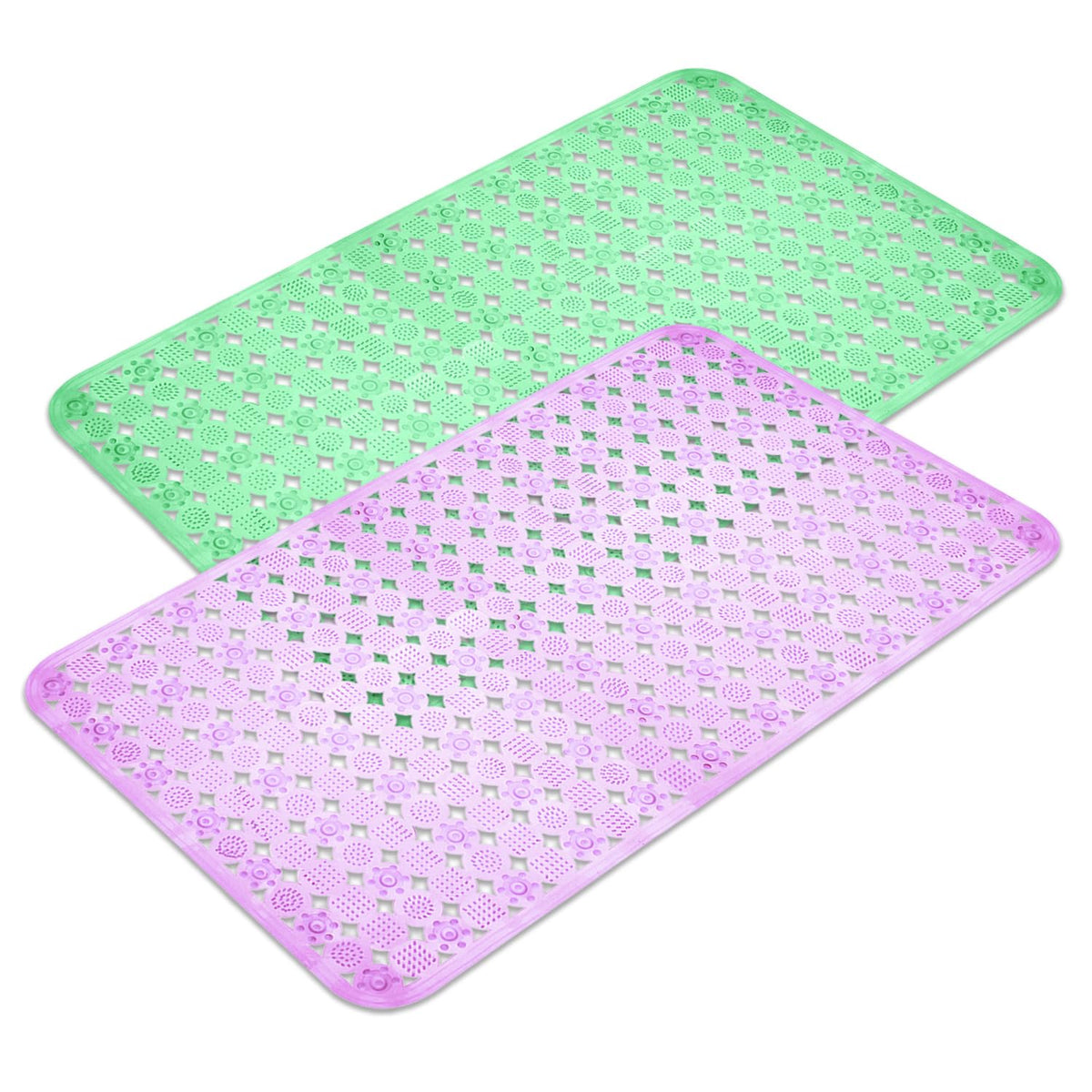 Heart Home Bath Mat | PVC Bathroom Mat | Shower Bath Mat | Transparent Round Check Floor Tub Mat | Foot Massager Mat | Anti-Skid Floor Shower Mat | Pack of 2 | Multi