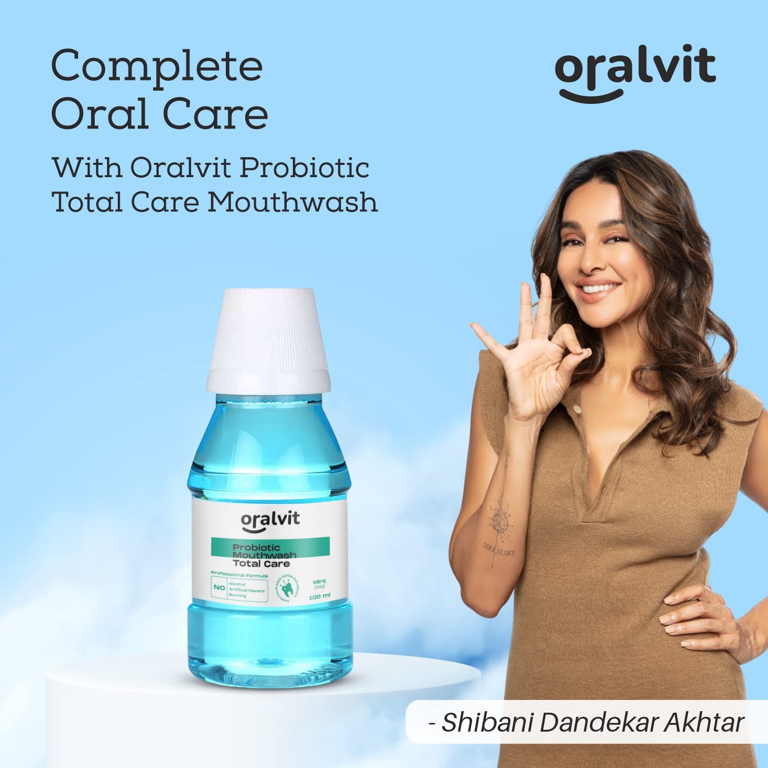 Oralvit Probiotic Total Care Mouthwash with Mild Mint | No Alcohol, No Burning Sensation, No Artificial Flavour | For Men & Women ‚Äì 100ml (Pack of 4)