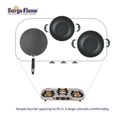 Surya Flame Costa Gas Stove 3 Burners | Stainless Steel Body | Manual LPG Stove | Sleek Design With Anti Skid Legs - 2 Years Complete Doorstep Warranty