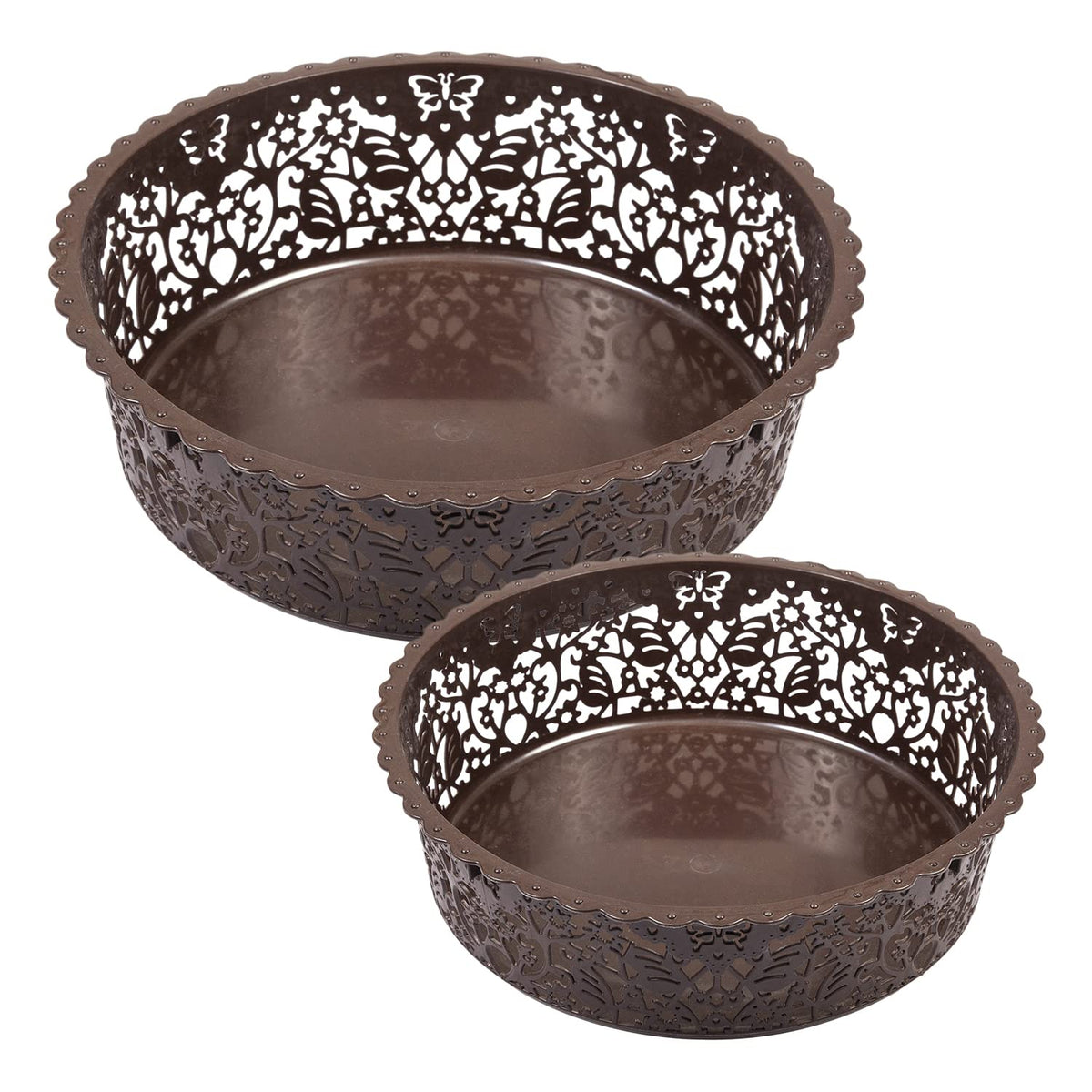 Kuber Industries Leaf Design Multipurpose Round Shape Basket Ideal For Friuts, Vegetable, Toys Small & Large Pack of 2 (Brown)