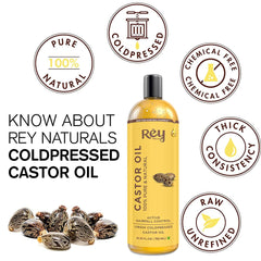 Rey Naturals Cold Pressed Virgin Castor Hair Oil | Arandi Tel | For Hair Growth, Nail cuticles, Eyelash & Eyebrows | Hydrates Skin & Reduces Wrinkles | Suitable For All Hair Types | 750 Ml