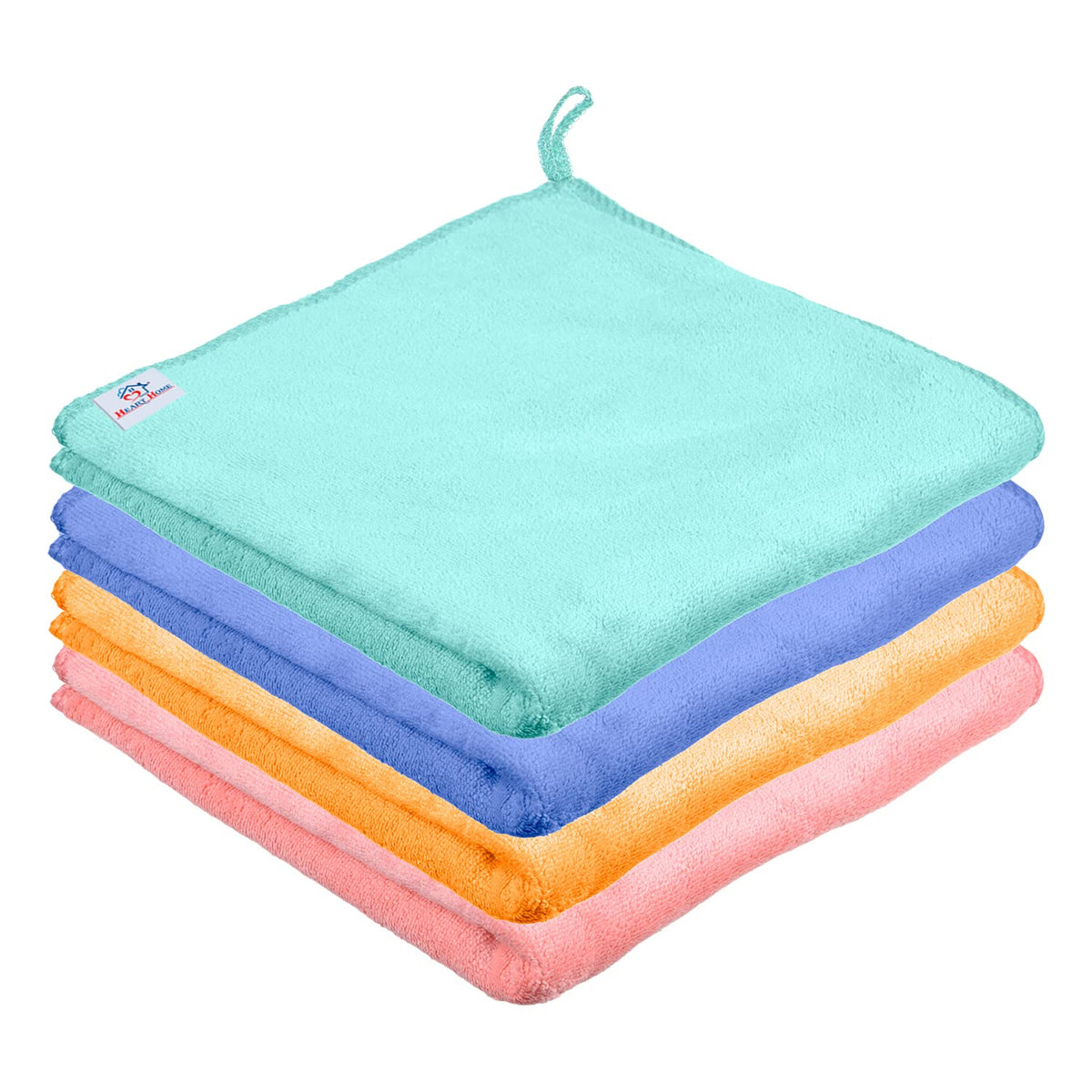 Heart Home Cleaning Towel|Microfiber Reusable Cloths|400 GSM Highly Absorbent Towel for Kitchen with Hanging Loop|Car|Window|40x40 Cm|Pack of 4 (Multicolor)
