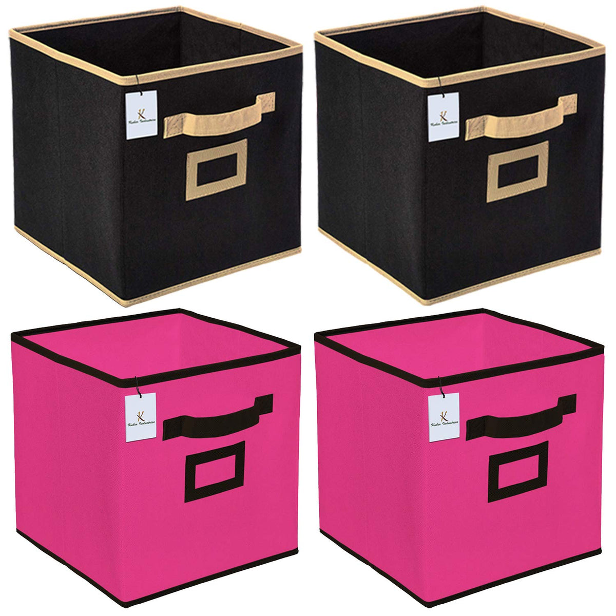 Kuber Industries Non Woven 4 Pieces Small Foldable Storage Organiser Cubes/Boxes (Black & Pink) - CTKTC035185