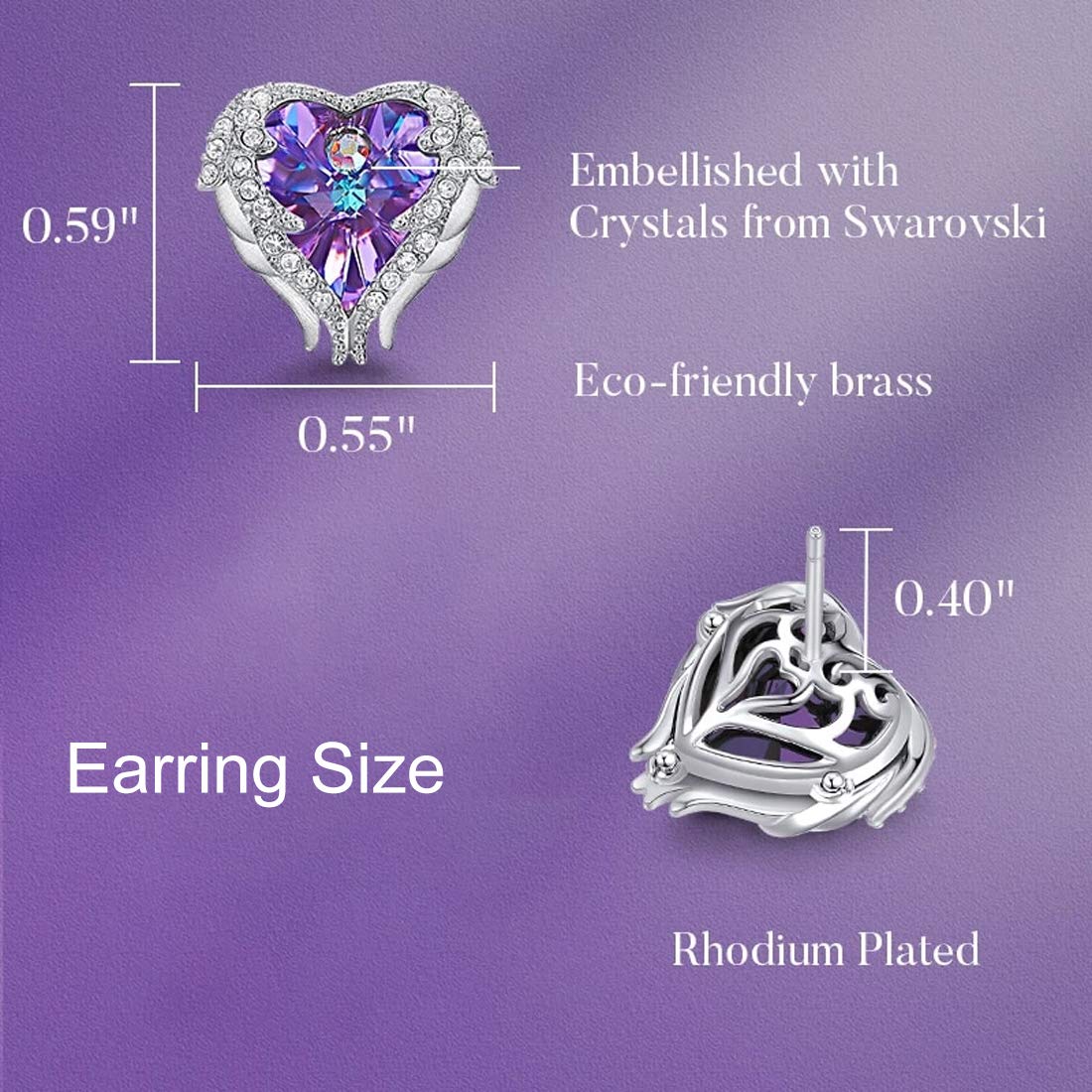 Yellow Chimes Earrings for Women and Girls Purple Crystals from Swarovski Studs | Silver Toned Valentines Special Love Heart Stud Earrings for Women | Birthday Anniversary Gift for Wife Birthday Gift for Girls & Women