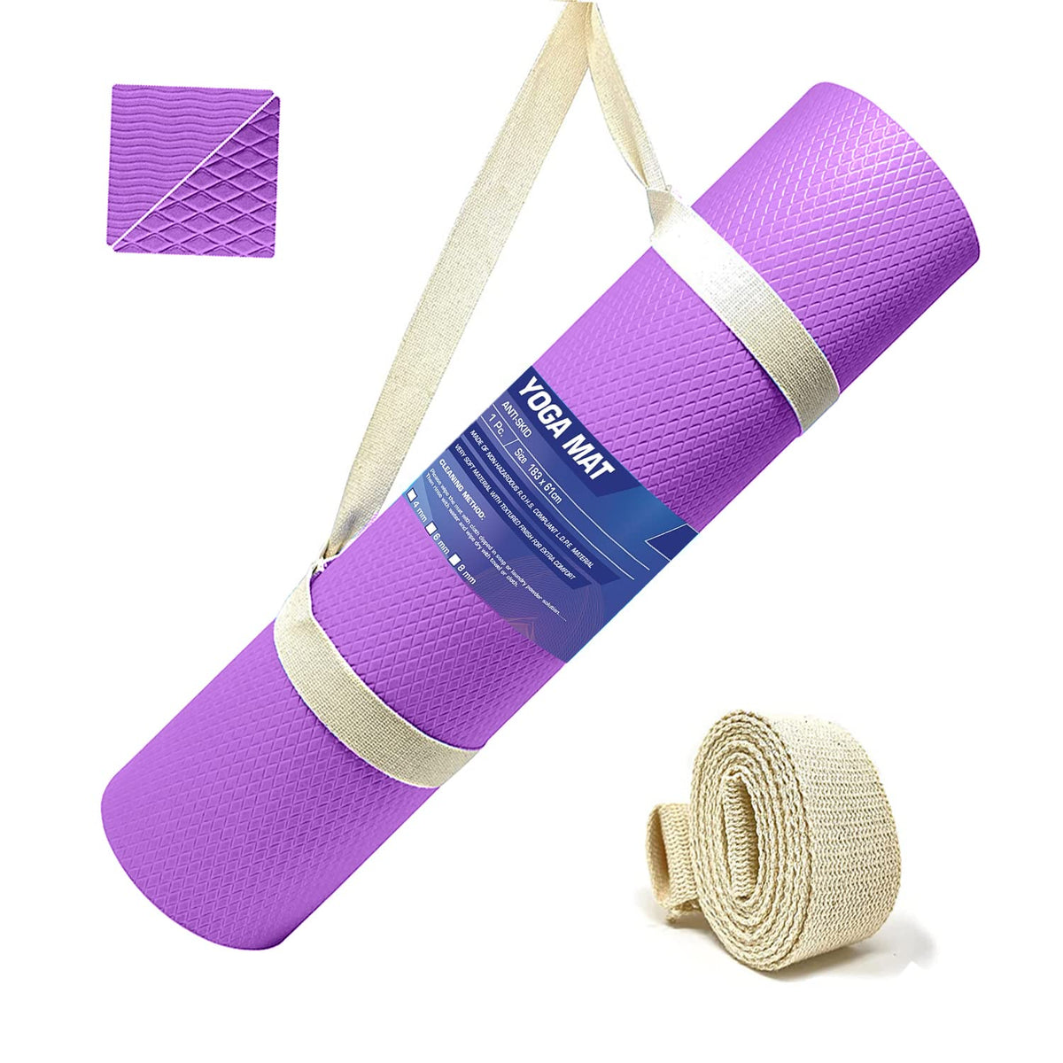 Strauss Anti Skid EVA Yoga Mat with Carry Strap, 6mm, (Purple)