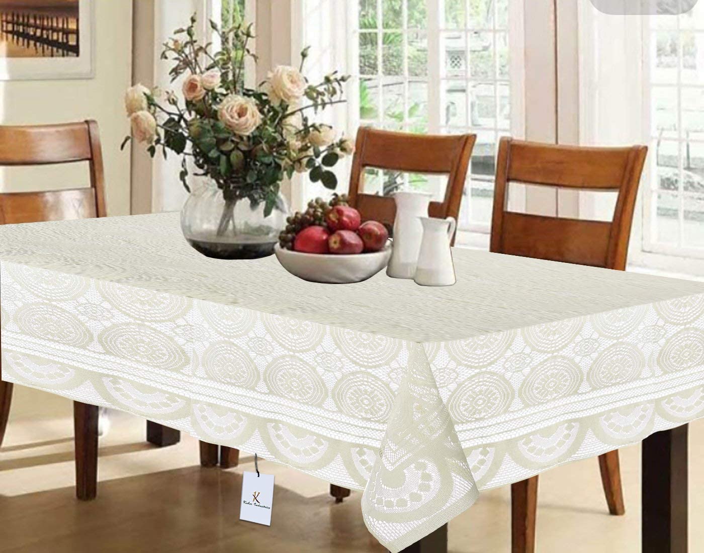 Kuber Industries Dining Table Cover 6 Seater|Table Cloth|Table Cover for Home, Restaurant|Cotton Dining Table Cover for 6 Seater (Cream)(Rectangular, pack of 1)