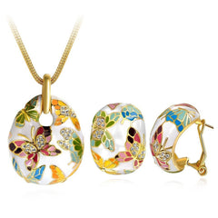 YELLOW CHIMES Queen of Versailles Enamel Austrian Crystal Pendant Set for Women and Girls (Pendant with Earrings)