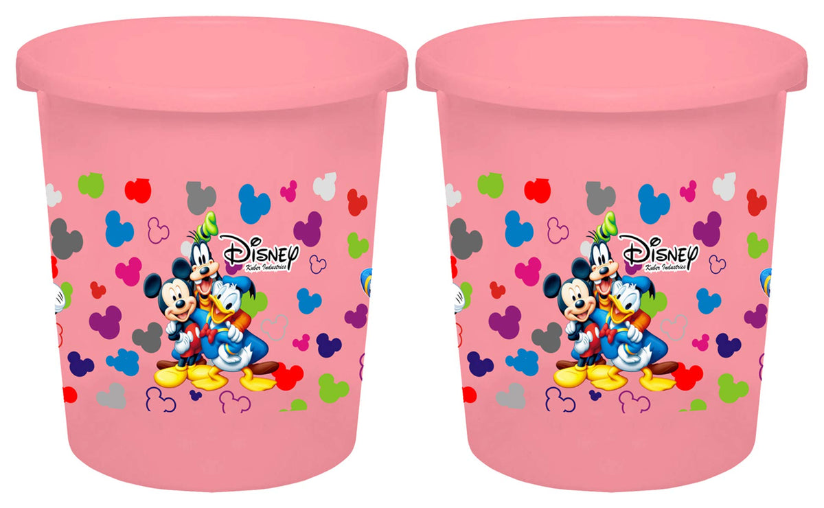 Kuber Industries Disney Team Mickey Print Plastic 2 Pieces Dustbin/Garbage Bin/Waste Bin, 5 Liters (Pink) -HS_35_KUBMARTS17318