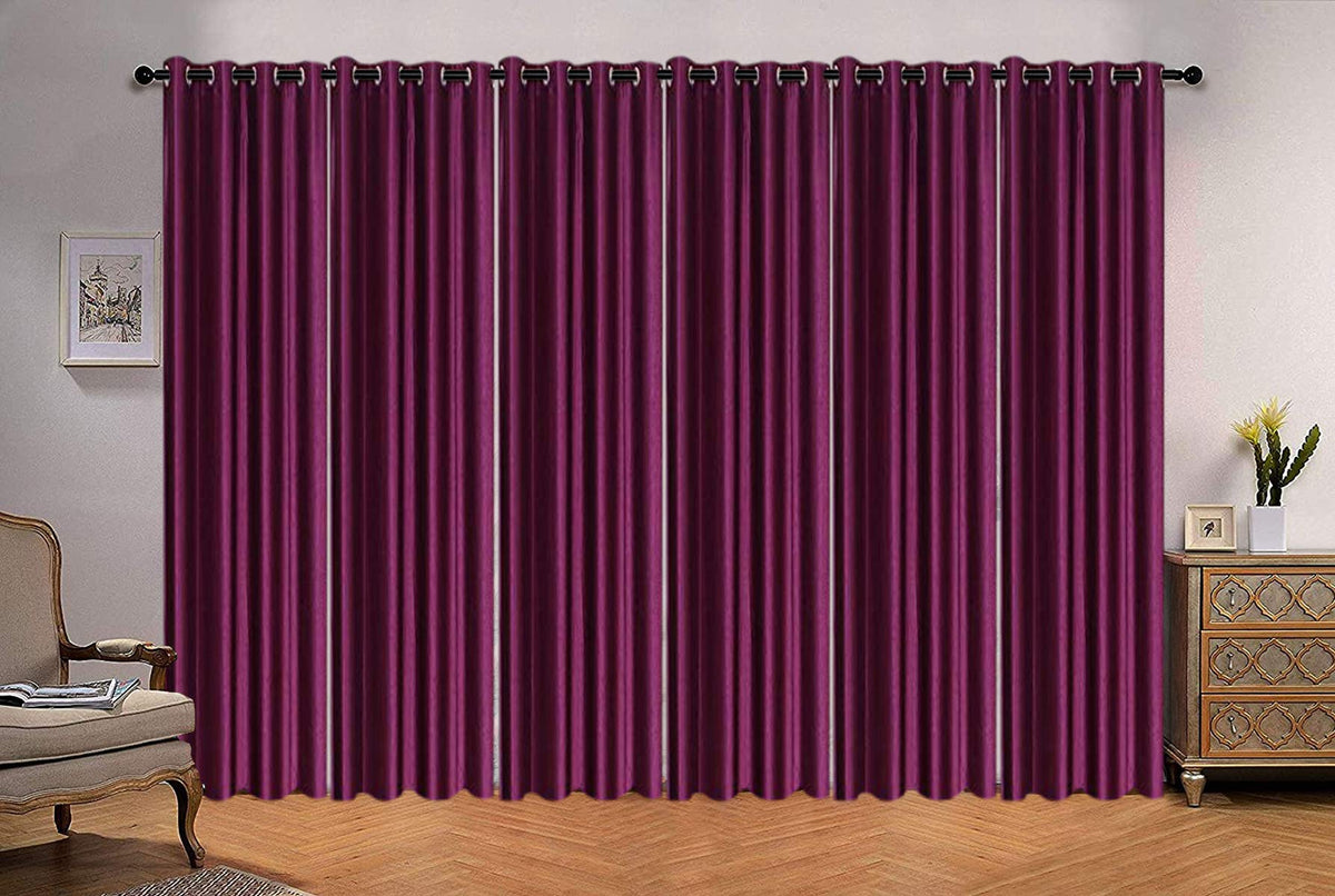 Heart Home Shining 6 Pieces Bloom Collection Jacquard Lavish and Modern Rich Plain Eyelet Ringtop Door Curtain for Bedroom and Hall - 7 Feet, (Purple) HEART472,Standard