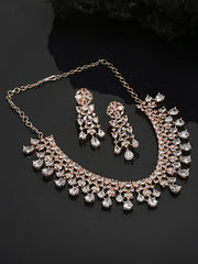 Yellow Chimes AD/American Diamond jewellary set for Women Ethnic Rosegold Plated AD Jewellery Set for Women and Girls